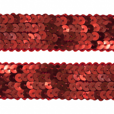 Тесьма с пайетками 3, шир. 20 мм/уп. 25+/-1 м, цвет красный - купить в Иркутске. Цена: 778.19 руб.