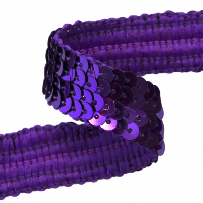 Тесьма с пайетками 12, шир. 20 мм/уп. 25+/-1 м, цвет фиолет - купить в Иркутске. Цена: 778.19 руб.