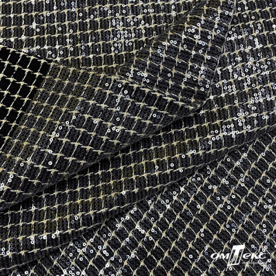 Ткань костюмная с пайетками, 100%полиэстр, 460+/-10 гр/м2, 150см #309 - цв. чёрный - купить в Иркутске. Цена 1 203.93 руб.