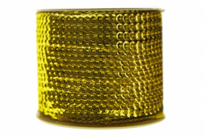 Пайетки "ОмТекс" на нитях, SILVER-BASE, 6 мм С / упак.73+/-1м, цв. 7 - св.золото - купить в Иркутске. Цена: 468.37 руб.