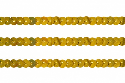 Пайетки "ОмТекс" на нитях, SILVER SHINING, 6 мм F / упак.91+/-1м, цв. 48 - золото - купить в Иркутске. Цена: 356.19 руб.
